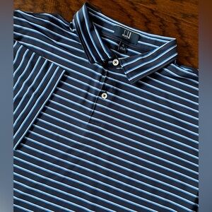 Dunhill Links Men’s Polo Shirt Blue Striped XL Golf Performance Short Sleeve
